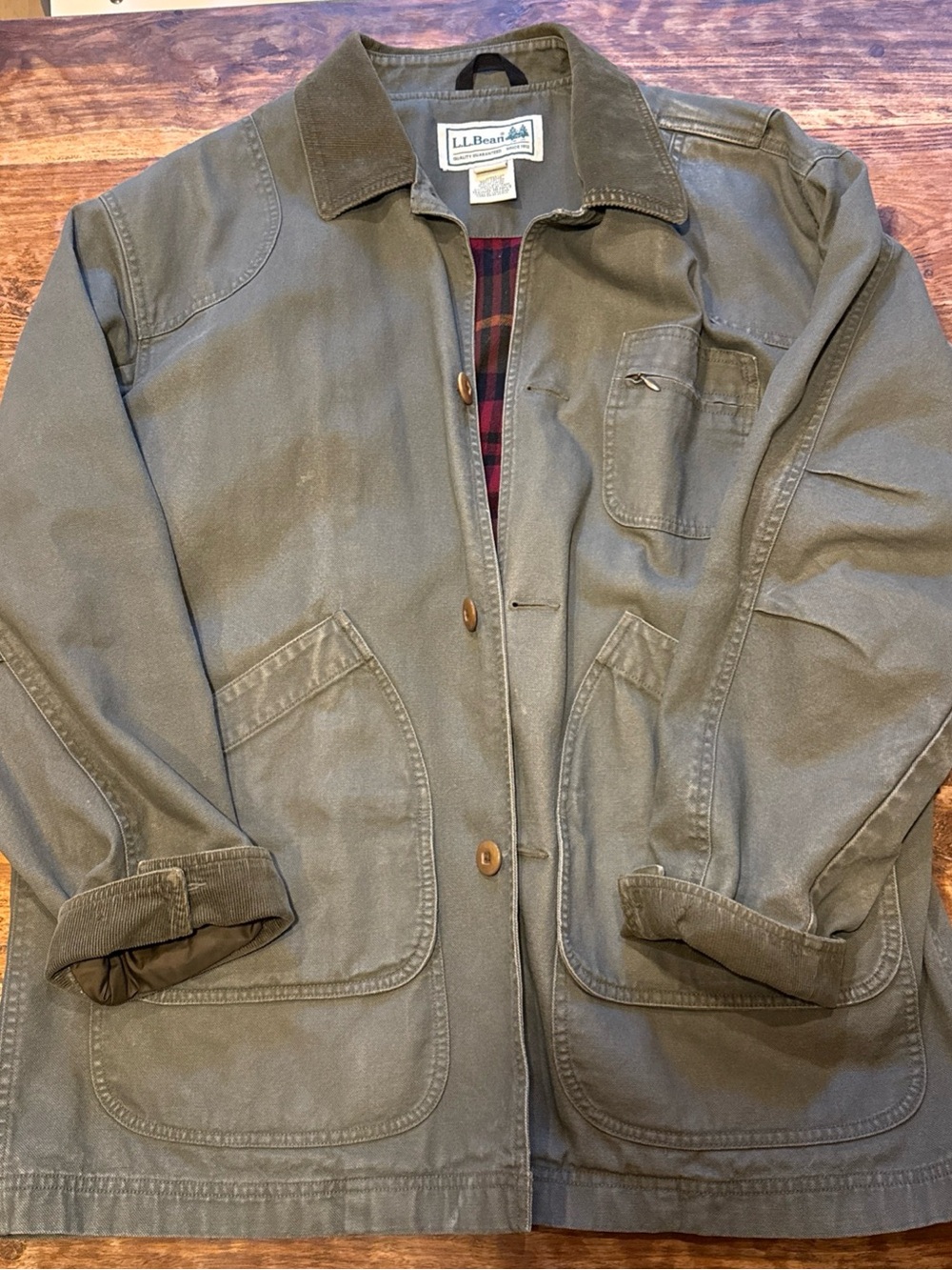 L.L. Bean Olive Green Canvas Field Jacket with Corduroy Collar